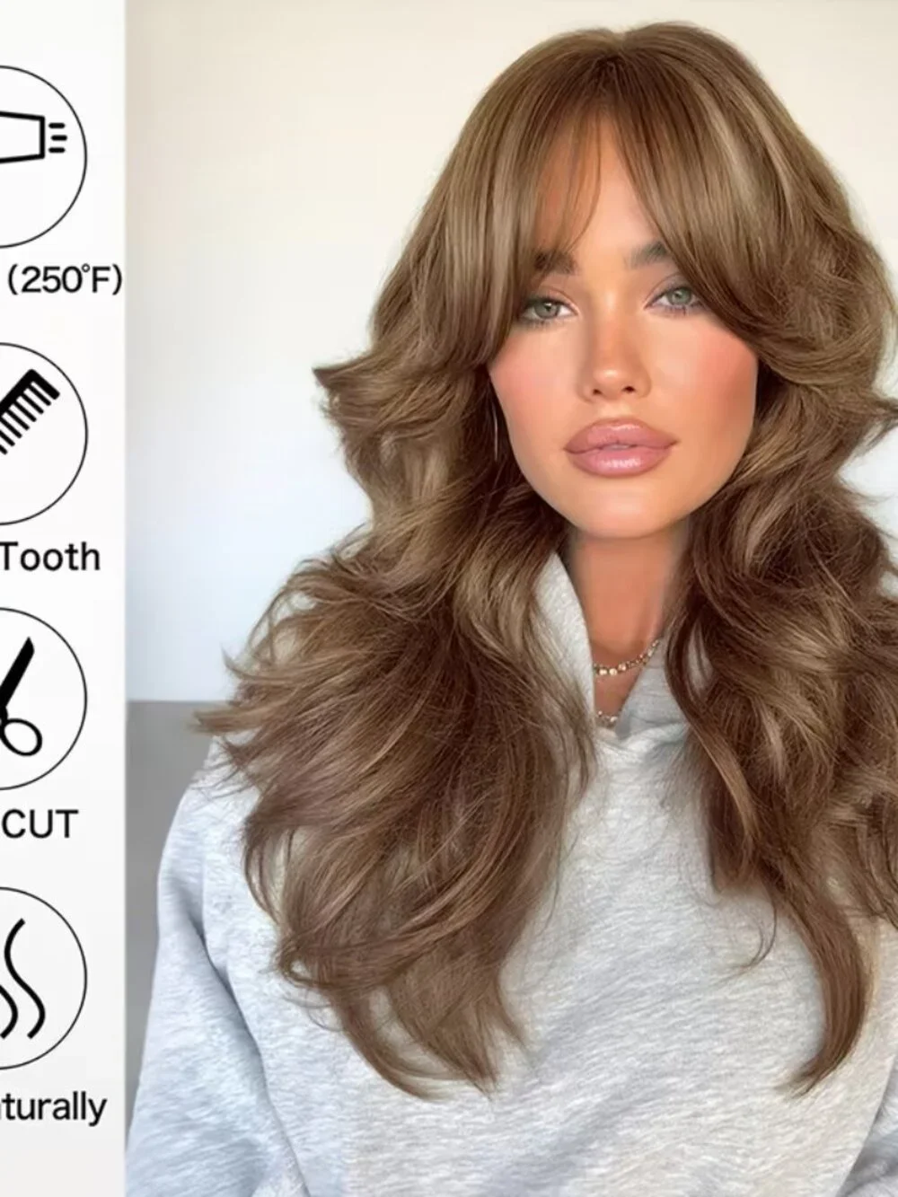 Sofeiyan Long Wavy Brown Wig Women Heat Resistant Cosplay Costume Wig - NEW